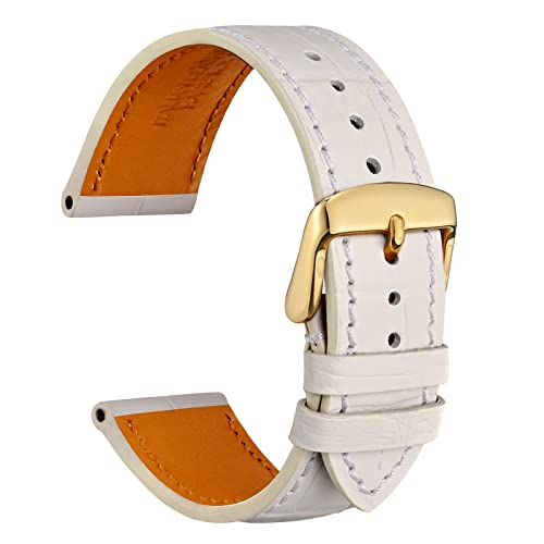 WOCCI 20mm Uhrenarmband Leder für Damen und Herren, Geprägtes Alligator, Goldene Schnalle (Weiß) von WOCCI
