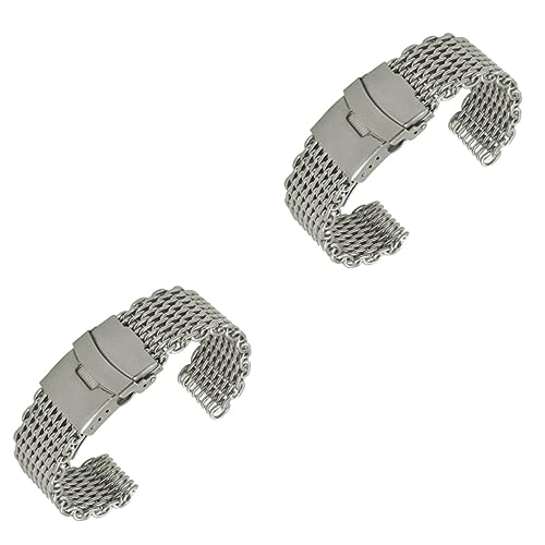 WOFASHPURET 2St Mesh-Armband silbernes armband Klassisches Design Uhrenarmbänder für Herren 20 mm Mesh-Uhrenarmband Edelstahlarmband Hai-Mesh-Uhrenarmband Gittergewebe Anschauen Metallnetz von WOFASHPURET