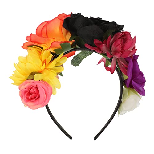 WOFASHPURET Halloween-stirnband Haarspange Für Frauen Mexikanisches Blumenstirnband Vintage-rose Blumenstirnband Für Frauen Gothic Blumenstirnband Blumen- Kranz Polyester Die Blumen Braut von WOFASHPURET