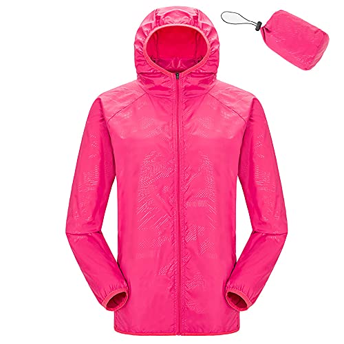 WOGQX Wasserdichte Fahrradjacke für Damen und Herren, Atmungsaktiver Packbare Laufjacke, Radfahren Jacke Kapuze Regenmantel Outdoor Sport Windjacke,Rot,3XL von WOGQX