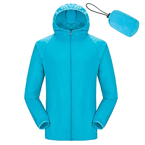 WOGQX Wasserdichte Fahrradjacke für Damen und Herren, Atmungsaktiver Packbare Laufjacke, Radfahren Jacke Kapuze Regenmantel Outdoor Sport Windjacke,Sky blue,XL von WOGQX