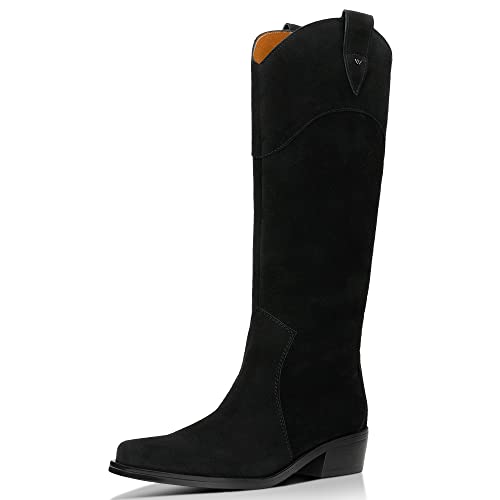 WOJAS - Damen Cowboy Stiefel I aus Sich Angenehm Anfühlenden Spaltleder I mit Hohem Schaft I mit Angenehmem Warmfutter I Breite Absatz I 71039-61 - Schwarz, Gr. 38 von WOJAS