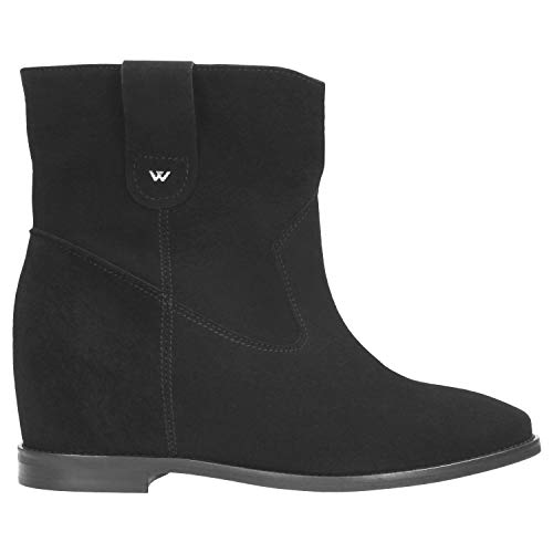 WOJAS Damen Siefeletten aus Veloursleder Flach Halbstiefel – Kurze Damenboots Boots Damenschuhe für Herbst und Winter – Schwarz, 9521-61, Gr. 38 von WOJAS