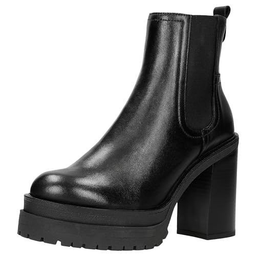 WOJAS - Damen Stiefeletten, aus Hochwertigem Glattleder, Damenstiefeletten mit Warmfutter und Blockabsatz, Dekorative Detail oben am Schaft, für Urbane Winterlooks, 55223-51 - Schwarz, Gr. 37 von WOJAS