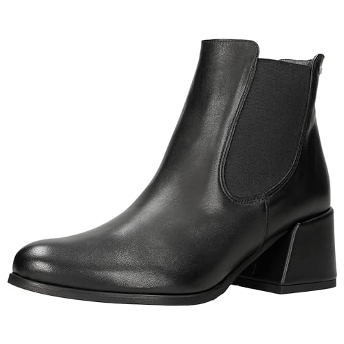 WOJAS - Damen Stiefeletten, mit Ausgefallenem Absatz, Damenstiefeletten aus Hochwertigem Glattleder, mit Reißverschluss, Ansprechende Design, 55216-51 - Schwarz, Gr. 39 von WOJAS