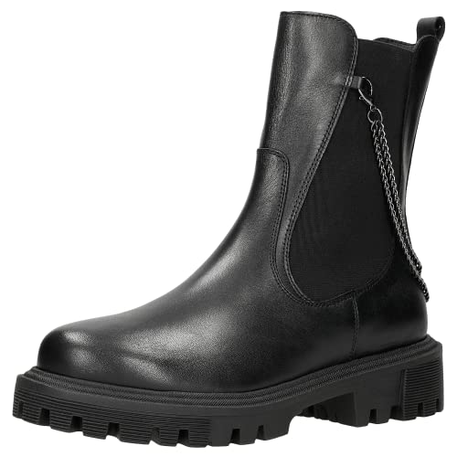 WOJAS - Damenstiefeletten | Stiefeletten aus Leder | Damenschuhe mit Kette | Bequeme Schuhe | Ideal für Herbst | Schwarz 55064-51 Gr. 41 von WOJAS