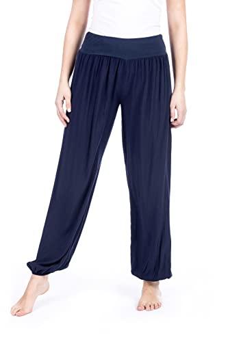 WOMEN'S WEAR U&F FASHIONSTORE U&F Haremshose für Damen | Lockere Freizeithose | Festival Hippie Hose Aladinhose | Sporthose Jogginghose Pumphose Umstandshose Sommerhose Dunkelblau Größe: M von WOMEN'S WEAR U&F FASHIONSTORE