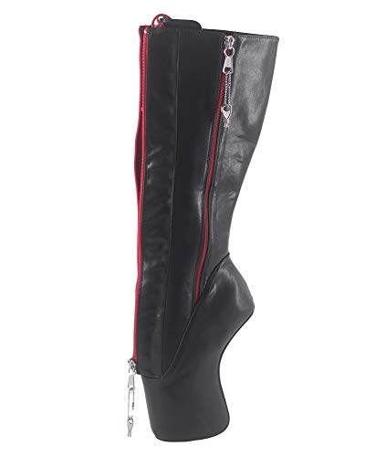 WONDERHEEL Damen Fetisch Locked Zipper Ballett Stiefel Schwarz 37 EU von WONDERHEEL