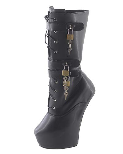 WONDERHEEL Damen Fetisch Plateau Stiefel Schwarz 39.5 EU von WONDERHEEL