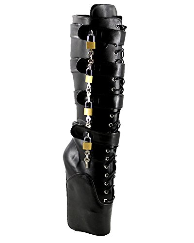 WONDERHEEL Damen Padlocks Langschaft Ballett Stiefel Schwarz 43.5 EU von WONDERHEEL