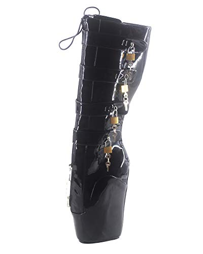 WONDERHEEL Damen Padlocks Locked Zipper Ballett Stiefel Schwarz 38.5 EU von WONDERHEEL