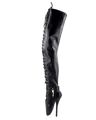 WONDERHEEL Damen Padlocks Over-Knee Ballett Stiefel Schwarz 44 EU von WONDERHEEL