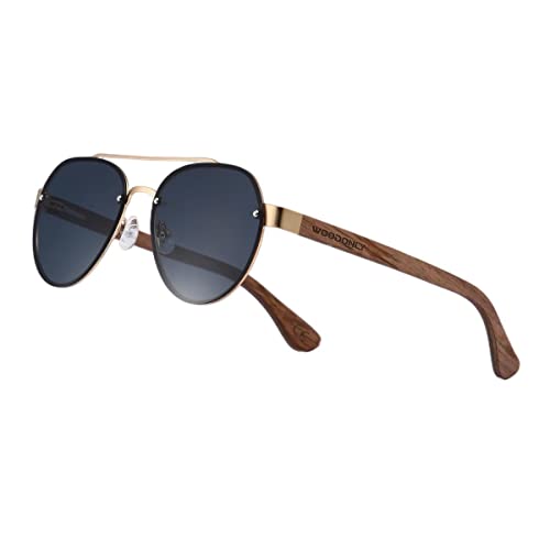 WOODONLY Holz Pilotenbrille Randlose Sonnenbrille - UV400 Schutz Sonnenbrille mit Metallrahmen für Herren und Damen Perfekte Geschenke (Grau) von WOODONLY