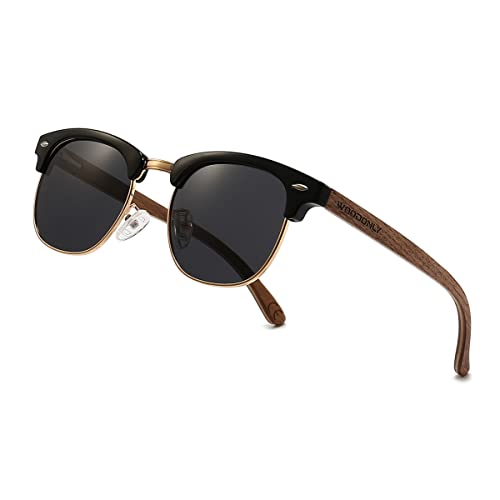 WOODONLY Holz Retro Polarisierte Sonnenbrille - UV400 Schutz Quadrat Shades für Herren und Damen Perfekte Geschenke (Grau, Walnuss) von WOODONLY