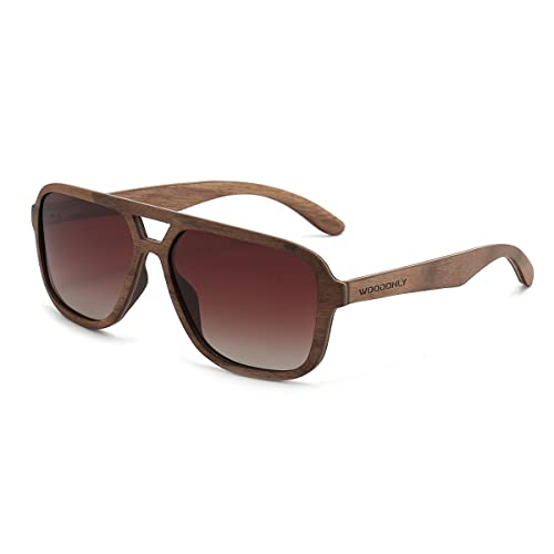 WOODONLY Pilotenbrille Holz Polarisierte Sonnenbrille - Mode Stil Hölzerne Sonnenbrille mit Bambus Etui für Herren und Damen Perfekte Geschenke (Walnuss) von WOODONLY