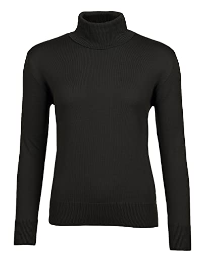 WOOLIFE Damen Fein-Strick Rollkragen-Pullover, Rollkragenpullover aus Merinowolle, Business Pullover Steh-Kragen Pulli, Lange Ärmel, Schwarz/M von WOOLIFE