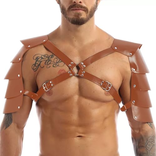 WOPOLIUE Harness Männer Leder Herren Body Brust Harness Soldat Rüstung Harness Punk Gothic Fetisch Bandage Gürtel Sexy Unterwäsche für Mann Schulterschutz Schulterpanzer für Cosplay Gay Erotik Wäsche von WOPOLIUE