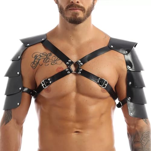 WOPOLIUE Harness Männer Leder Herren Body Brust Harness Soldat Rüstung Harness Punk Gothic Fetisch Bandage Gürtel Sexy Unterwäsche für Mann Schulterschutz Schulterpanzer für Cosplay Gay Erotik Wäsche von WOPOLIUE