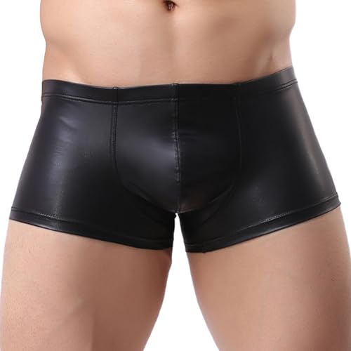 WOPOLIUE Herren Boxershort Unterhose Leder-Optik Boxer Shorts Wetlook Männer Unterwäsche Reizwäsche Männer Wetlook Boxershorts Sexy Unterhosen Herren Lack Unterwäsche Sexy Erotisch Wäsche von WOPOLIUE