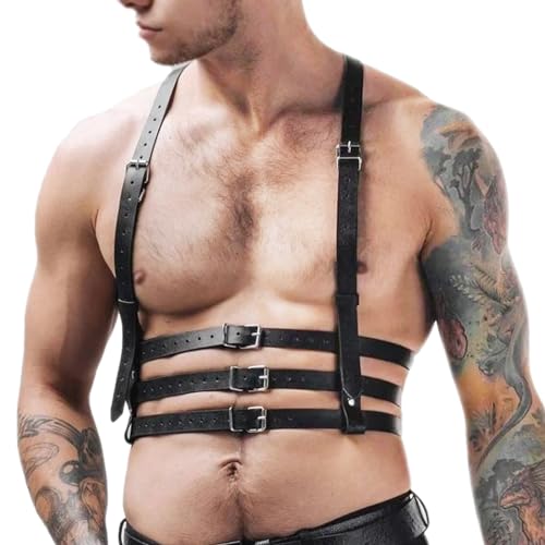 WOPOLIUE Männer Body Brust Harness Leder Brust Geschirr Punk Gothic Fetisch Bandage Kostüme Herren Gay Harness Sexy Sklave Clubwear Kleidung Fetisch Erotik Sexy Unterwäsche Rave Outfit Leder Dessous von WOPOLIUE