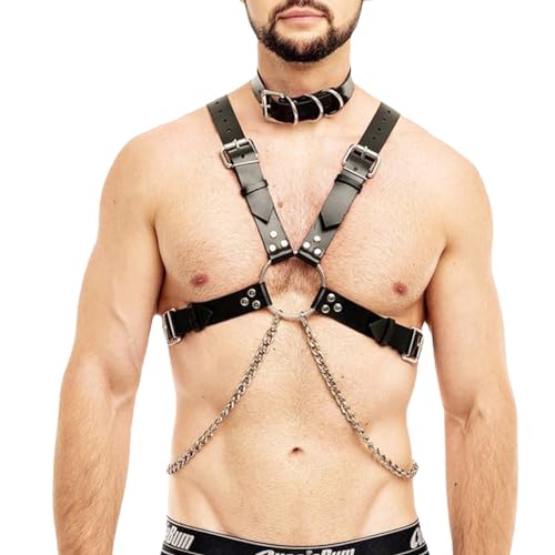 WOPOLIUE Herren Harness Körper Geschirr Fetisch Herren Brustgurt Punk Gothic Männer Brust Geschirr Körper Bondage Sexy Männer Unterwäsche Body Brust Harness Männer Verstellbarer Schulter Gürtel von WOPOLIUE