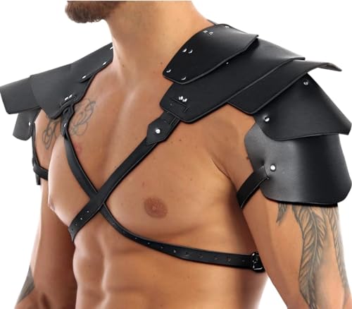 WOPOLIUE Herren Leder Body Brust Harness Steampunk Schulterpanzer Schulter Rüstung Schnalle Gürtel PU Leder Schulterschutz Sexy Unterwäsche für Mann Schulterschutzumhang Dessous Sex Fetisch Kostüme von WOPOLIUE