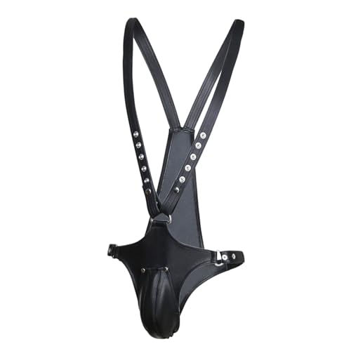 WOPOLIUE Herren Leder Harness Männer Sexy Leder Unterwäsche Herren String Tanga Einstellbar Fetisch Reizwäsche String Männer Dessous Erotisch Fetiche Kleidung Herren Unterwäsche Bodysuit Slips von WOPOLIUE