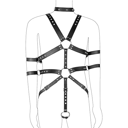 WOPOLIUE Herren Riemenbody Leder Harness Sexy Brustgeschirr Verstellbarer Brustgurt Gay Harness Punk Gothic Fetisch Bondage Gürtel Männer String Unterwäsche mit Penis Ring Fesseln Cospaly Sexspielzeug von WOPOLIUE