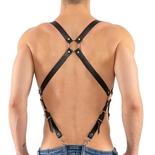 WOPOLIUE Männer PU Leder Punk Harness Herren Body Brust Harness Einstellbare Gothic Herren Kleidung Fetisch Bandage Geschirr BDSM Fesseln Schultergurt Erotik Wäsche Sexy Sklave Cosplay Party Clubwear von WOPOLIUE