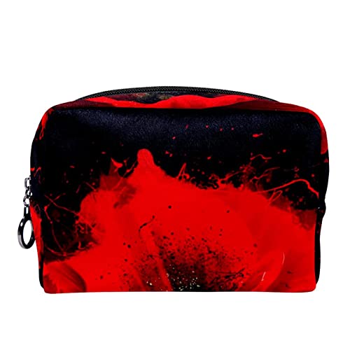 Kleine Kosmetiktasche Reisekosmetiktasche mit Reißverschluss,rote Mohn-Aquarellfarbe,Kosmetik Organizer für Frauen von WOSHJIUK