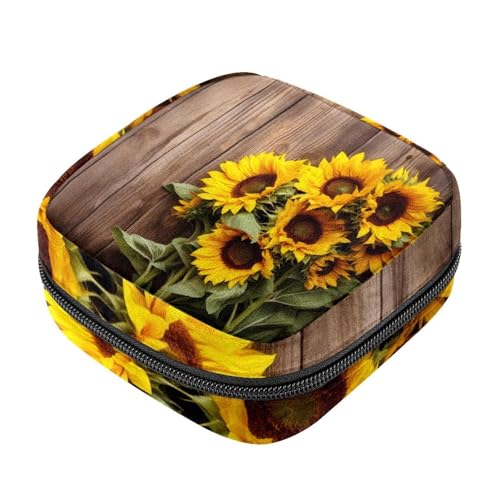 Kleine Reise Make up Tasche,Kosmetiktaschen für Damen,Blumen auf altem hölzernem Hintergrund,Periodentasche von WOSHJIUK