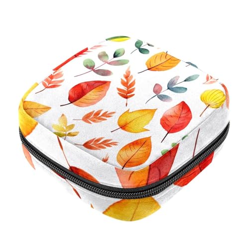 Kleine Reise Make up Tasche,Kosmetiktaschen für Damen,Bunte blätter Herbst,Periodentasche von WOSHJIUK