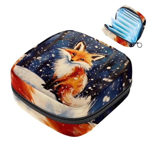 Kleine Reise Make up Tasche,Kosmetiktaschen für Damen,Fuchs Winter Wald Schnee,Periodentasche von WOSHJIUK