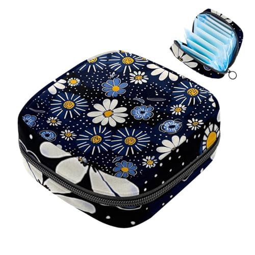 Kleine Reise Make up Tasche,Kosmetiktaschen für Damen,Gänseblümchen Blaue Nahtlose Blumen,Periodentasche von WOSHJIUK