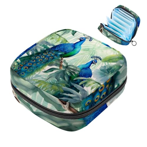 Kleine Reise Make up Tasche,Kosmetiktaschen für Damen,tropischer pfau hinterlässt aquarell,Periodentasche von WOSHJIUK