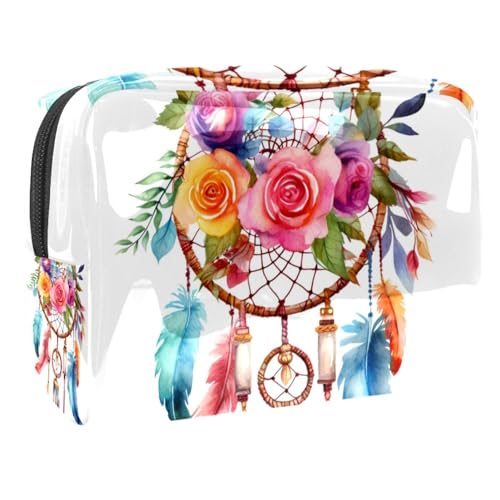 Reise Make up Tasche,Reise Kulturbeutel für Damen,Blumenfeder Traumfänger,Kosmetik Reisetasche von WOSHJIUK