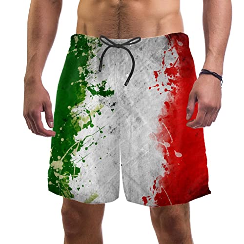 WOSHJIUK Herren-Shorts,Badehose,schnell trocknend,Vintage aquarell Italien Flagge,Board Short Outdoor Walk Beach Bademode von WOSHJIUK