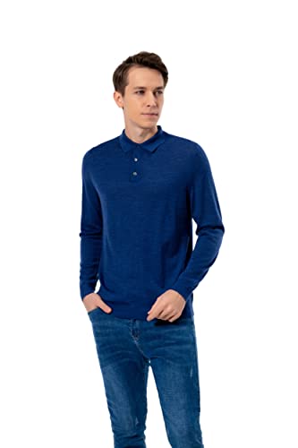 WOSICA Men's 100% Extrafine Merino Wool Long Sleeve Polo (Heather Blue L) von WOSICA