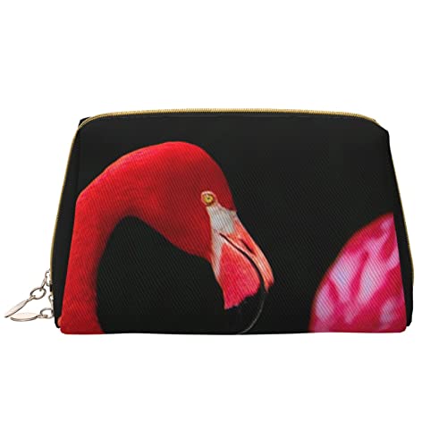 WOWBED Flamingos auf schwarzem Hintergrund, bedruckte Reise-Make-up-Tasche, tragbare Kosmetiktasche, große Kosmetiktasche mit Reißverschluss, Kosmetiktasche für Frauen von WOWBED