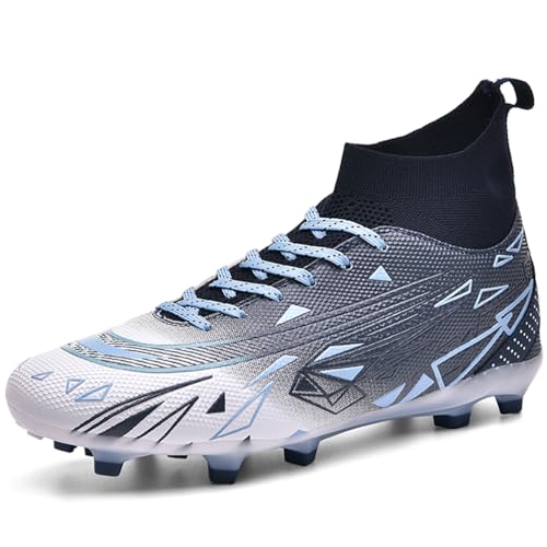 WOWEI Fußballschuhe Herren High Top Spike Microfaser Cleats Professionelle Fussballschuhe Jugen Athletics Trainingsschuhe Outdoor Turnschuhe Kinder Fußball Stiefel (UKN-12, 39EU) von WOWEI