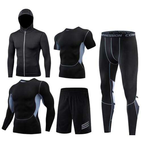 WOWEI Sportbekleidung Herren Kompressionsanzug Sportanzug Set Trainingsanzug 5 Stücke Schnelltrocknend Sportswear Herren Activewear Laufkleidung Atmungsaktives Gym Running (SPC-23, L) von WOWEI