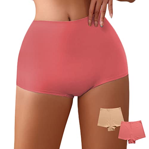 WOWENY 2er Pack Unterwäsche Damen nahtlos Slips Seamless Hohe Taille Bauchweg Unterhose Bequeme Panties Underwear，Beige und Rosa，M von WOWENY