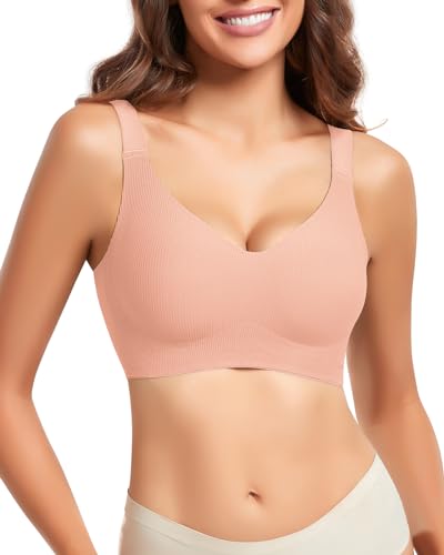 WOWENY BH Damen Ohne Bügel Bustier Damen Bügelloser BH Bralette Soft BH Komfort Unsichtbarer Seamless BH Rosa M von WOWENY