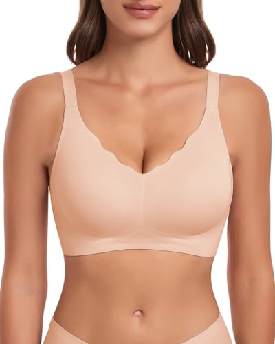 WOWENY BH Damen Ohne Bügel Gepolstert Bügelloser BH Push up Bustier Bralette Soft BH Komfort Unsichtbarer Seamless BH Beige M von WOWENY