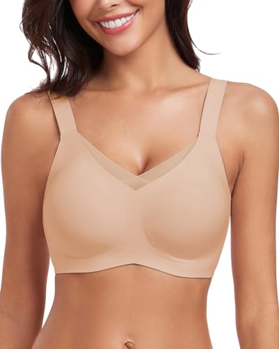 WOWENY BH Damen Ohne Bügel Gepolstert Bügelloser BH Push up Mesh Bralette Soft BH Komfort Unsichtbarer Seamless BH A-Beige 3XL von WOWENY