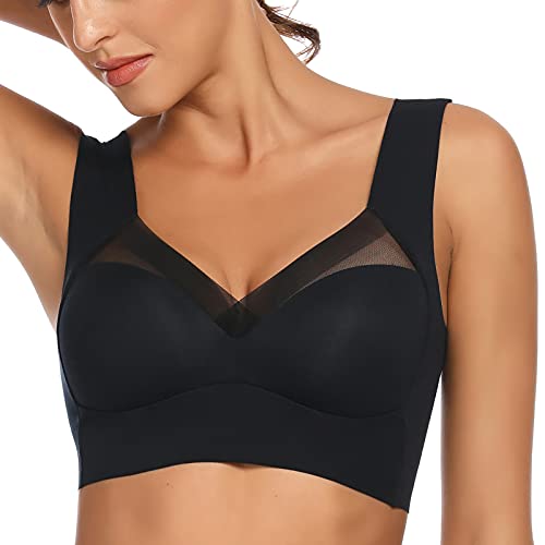 WOWENY BH Damen Ohne Bügel Schlaf Bustier Damen Bralette T Shirt BH Schalen BHS Bügelloser Still Klassischer BH Top Bralette Komfort Weicher Seamless Schwarz M von WOWENY