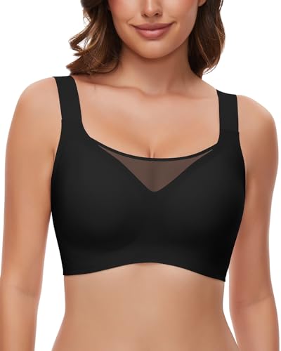 WOWENY Bügelloser BH Damen Gepolstert Vollschalen BH Ohne Bügel mit Polster Nahtloser Bustier Bralette Atmungsaktive Weich(Schwarz, 4XL) von WOWENY