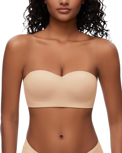 WOWENY Damen BH Ohne Träger Push Up Trägerloser BH Bügel BH Bandeau BH Große Größen Non-Slip Bralette BH Nahtlose Tube Top BHS,XS,Beige von WOWENY