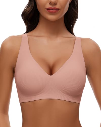 WOWENY Damen BH Push Up Bequemer ohne Bügel Seamless BHS trägerverstellbarer Bügelloser BH Softschalen BH Tshirt BH Soft Comfit BH,Rosa,S von WOWENY