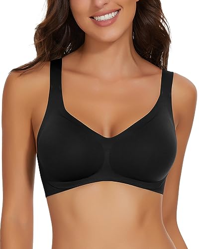 WOWENY Damen BH ohne Bügel Bequemer Seamless BHS trägerverstellbarer Softschalen BH Minimizer-BHS Seamless Push Up Tshirt BH Soft,Schwarz,M von WOWENY